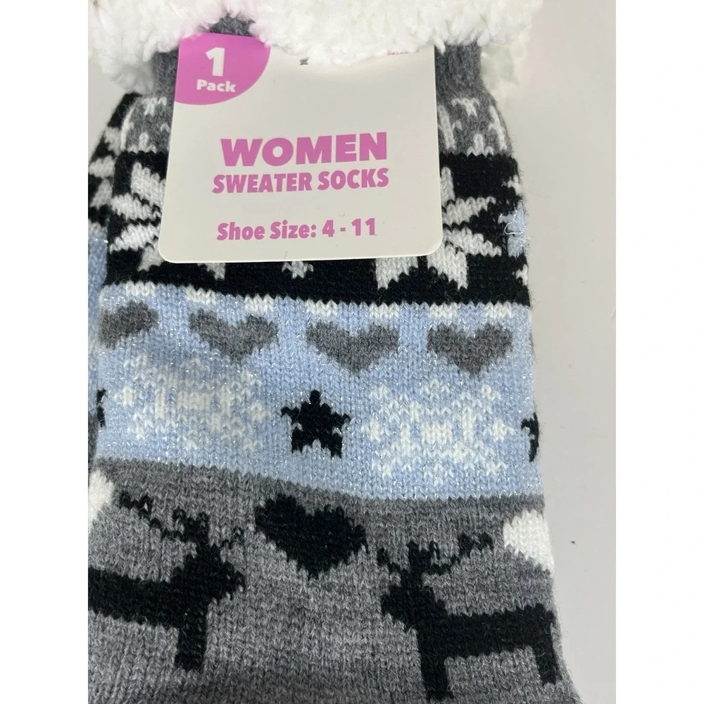 Women's Cozy Knit Sweater Socks‎ Grey Light Blue Size 4–11 NEW